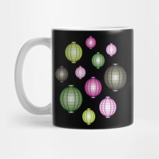 Lanterns | Mid Autumn Festival | Pink Green | Black Mug